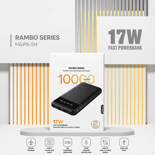 Rambo Series 10000mAh Fast Charging Power Bank (1 Pc, 17W)