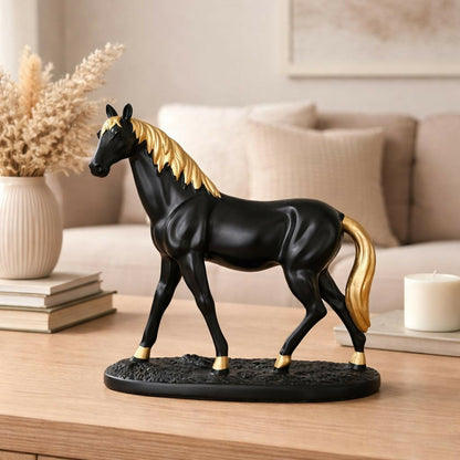 Black Horse Showpiece for Home Decor with Gold Finish