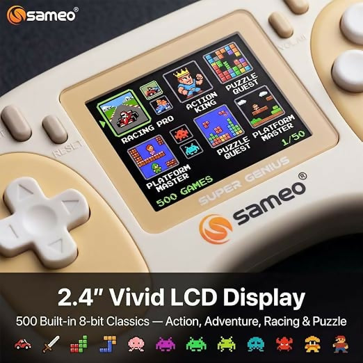 Sameo Super Genius Handheld Console | 500+ Retro Games | 2.4