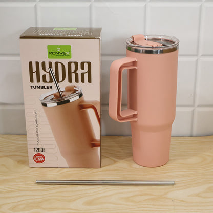 Konvex Hydra Insulated Travel Tumbler 1200 ML with Handle Straw Pink (1 Pc)