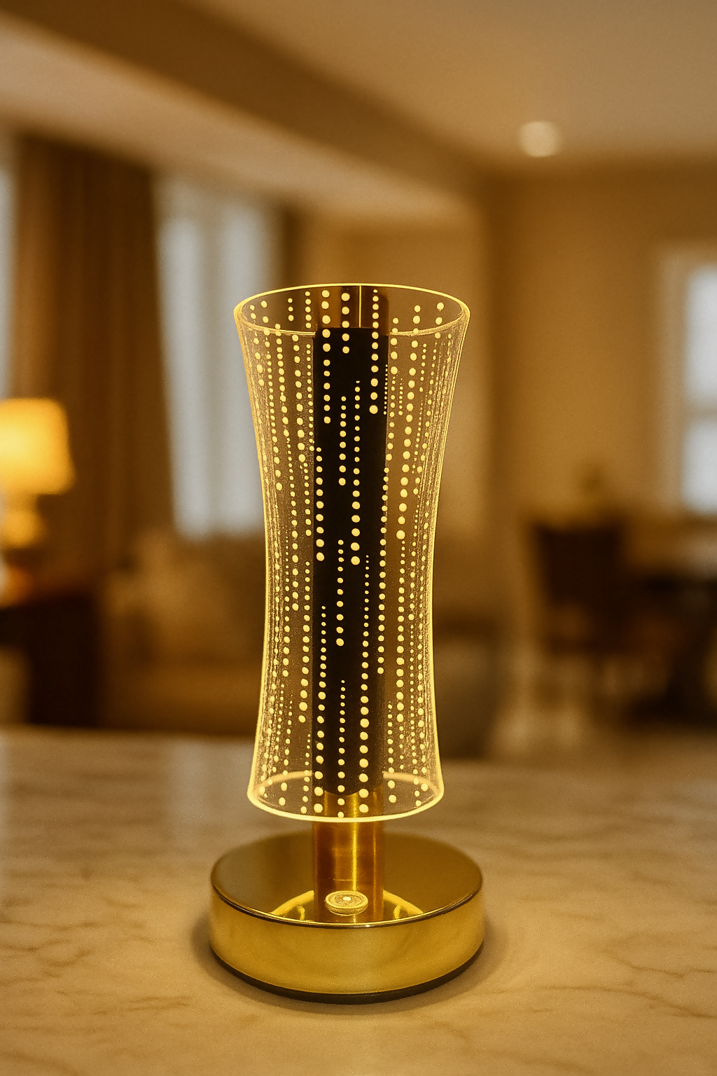 Luxury 3D Acrylic LED Table Lamp with Golden Base for Home Décor | Touch Sensor Night Lamp for Bedroom, Living Room & Hotels | Warm Light Decorative Bedside Lamp | Modern Festival & Gift Lighting for Home
