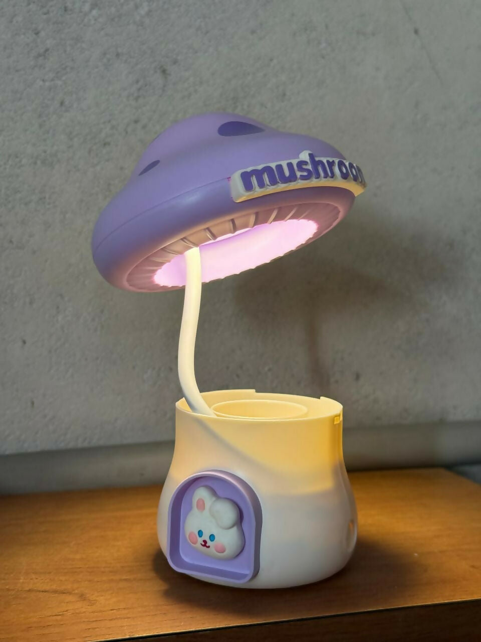 Purple Mushroom LED Study Lamp with Pencil Sharpener & USB Charging