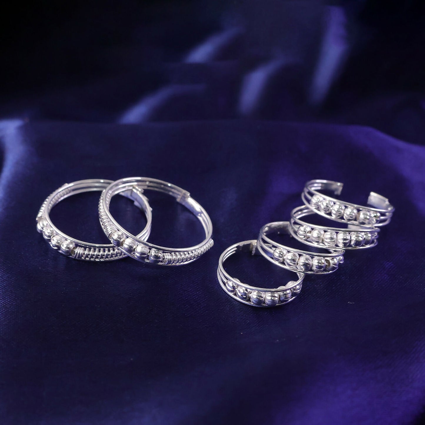 Elegant Sterling Silver Toi et Moi Inspired Beaded Ring Set