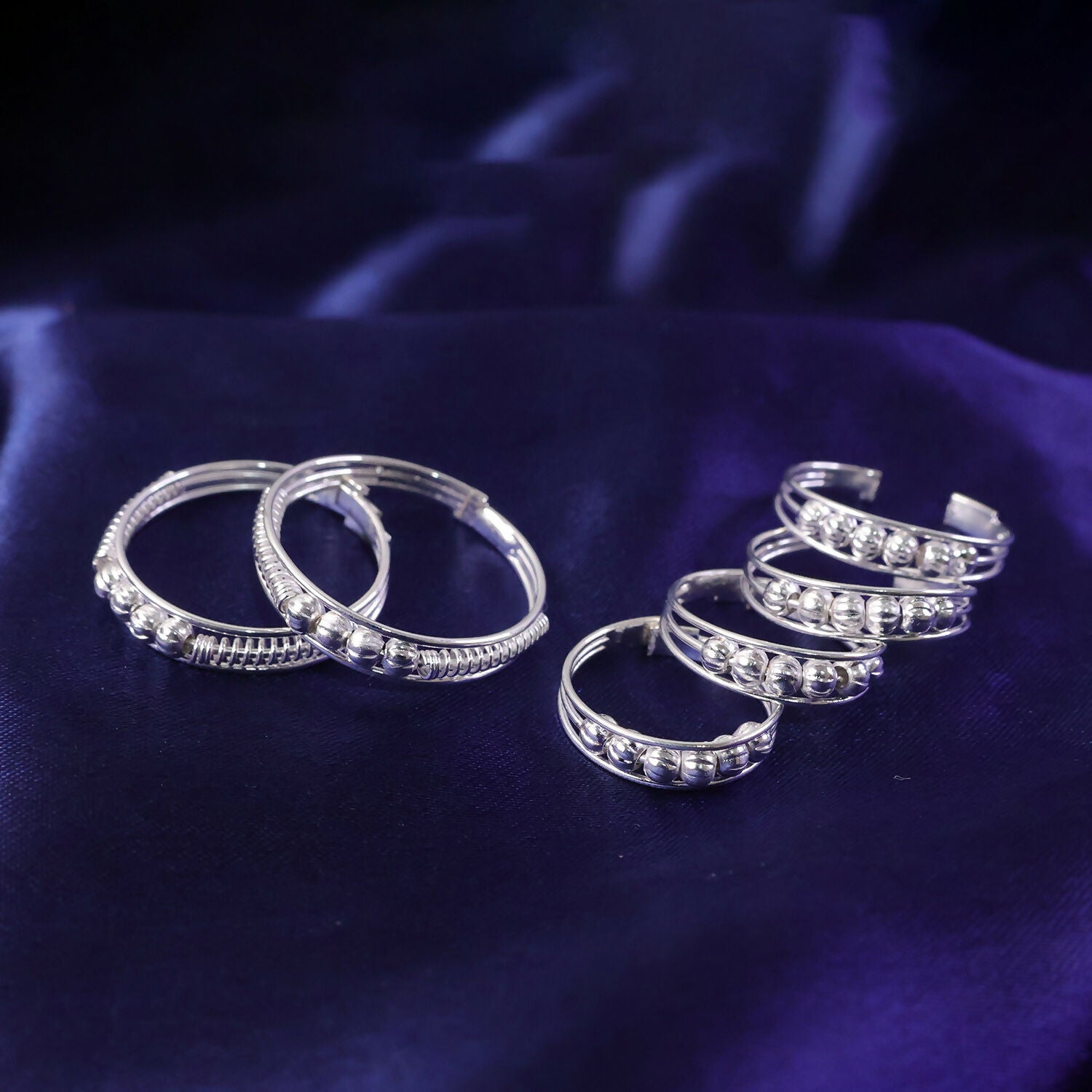 Elegant Sterling Silver Toi et Moi Inspired Beaded Ring Set