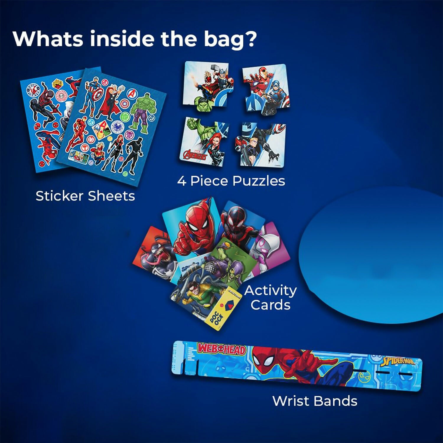 Marvel Surprise Gift Bag – Sticker Sheets, Puzzles, Activity Cards & Wristband for Kids