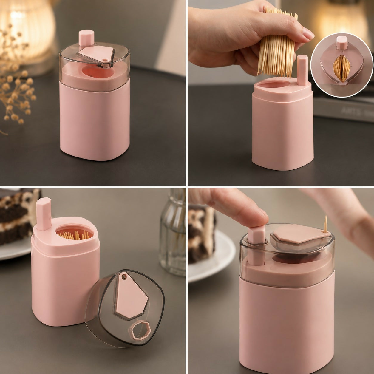 Toothpick container with clear dustproof cover on dining table
