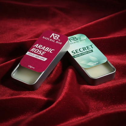 Arabic Rose and Secret Solid Perfume Combo packaging and containers