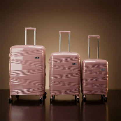 Rose gold cabin trolley suitcase with a modern ribbed hard shell design