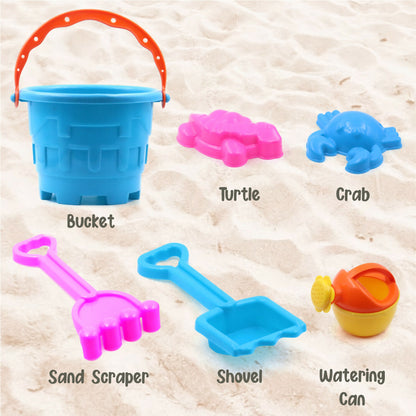 Aditi Kids Beach Sand Toy Set with Bucket, Shovels and Moulds, Safe ABS Plastic Play Set 6PC