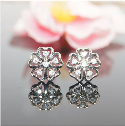 Sterling Silver AD Flower Stud Earrings - Delicate Floral Design for women and girls