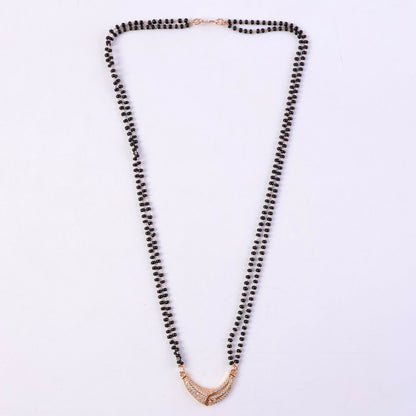 Rose Gold Finish Full CZ Crescent Moon Bar Double Strand Mangalsutra