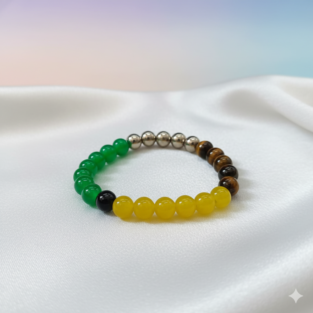 Green, Tiger's Eye, Yellow Crystal Beads Bracelet