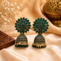 Emerald Green Floral Jhumka Earrings for Women with Pearl Drops | Ethnic Jewellery