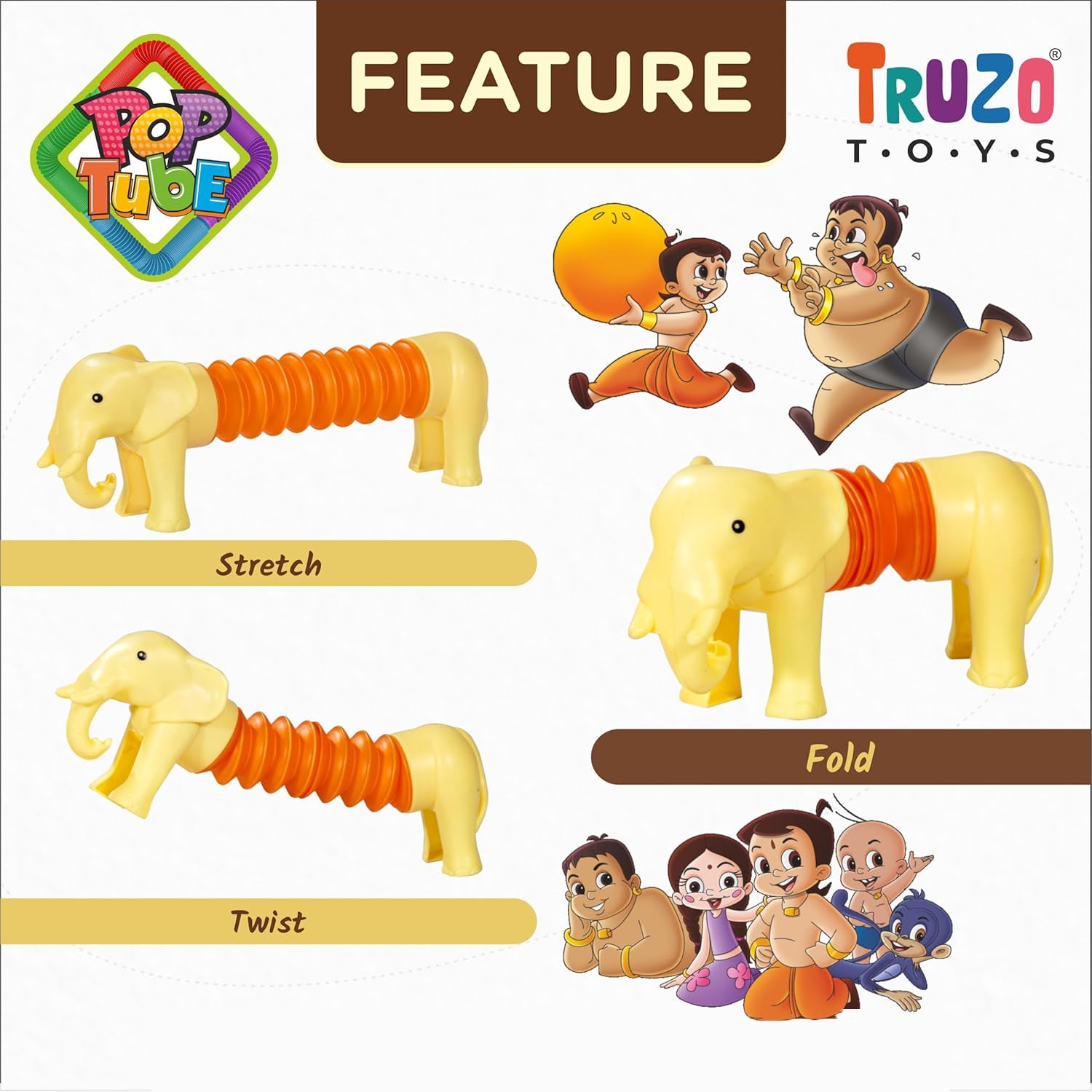 Truzo Toys Pop Tube Elephant – Shape Changing Telescopic Tube Toy for Kids