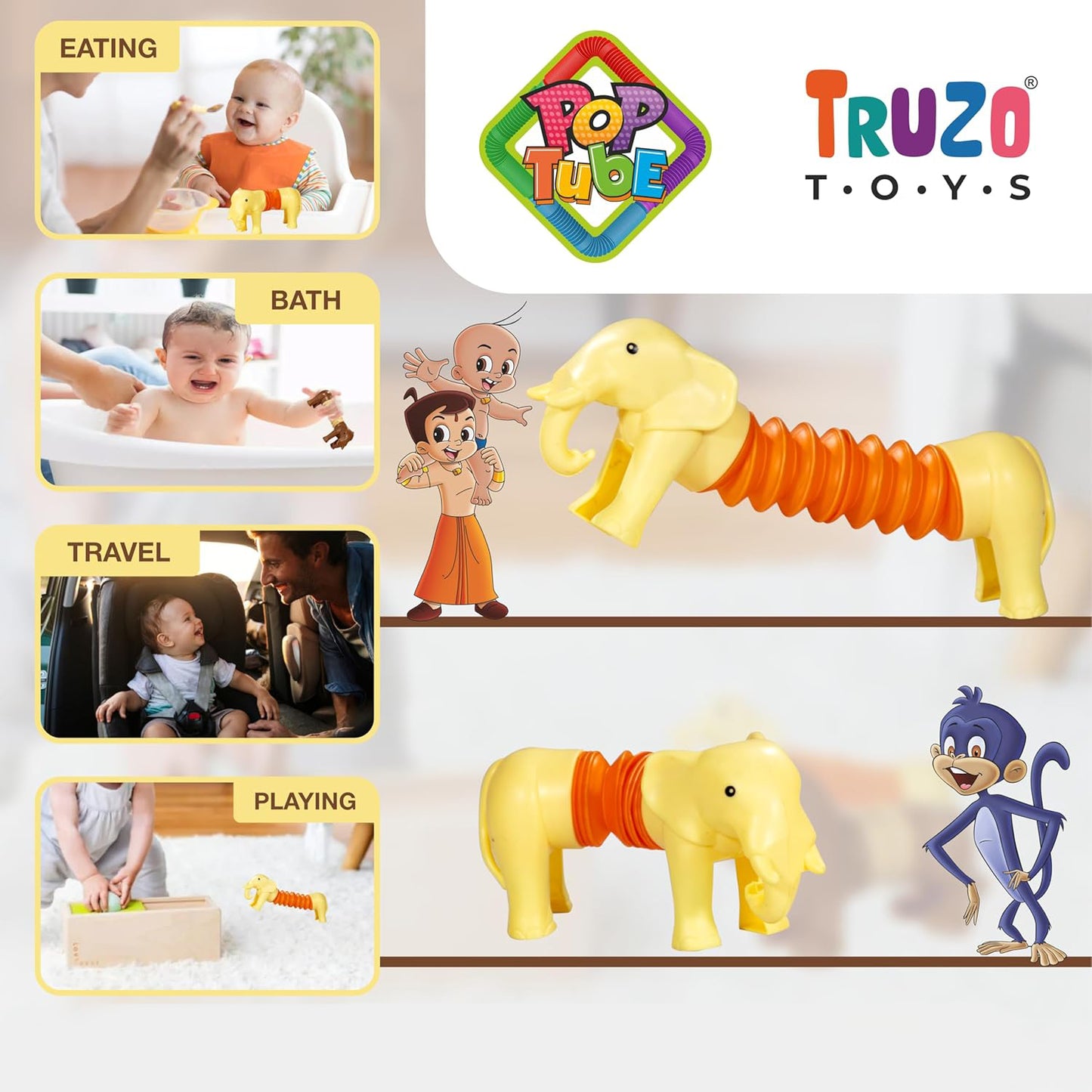 Truzo Toys Pop Tube Elephant – Shape Changing Telescopic Tube Toy for Kids