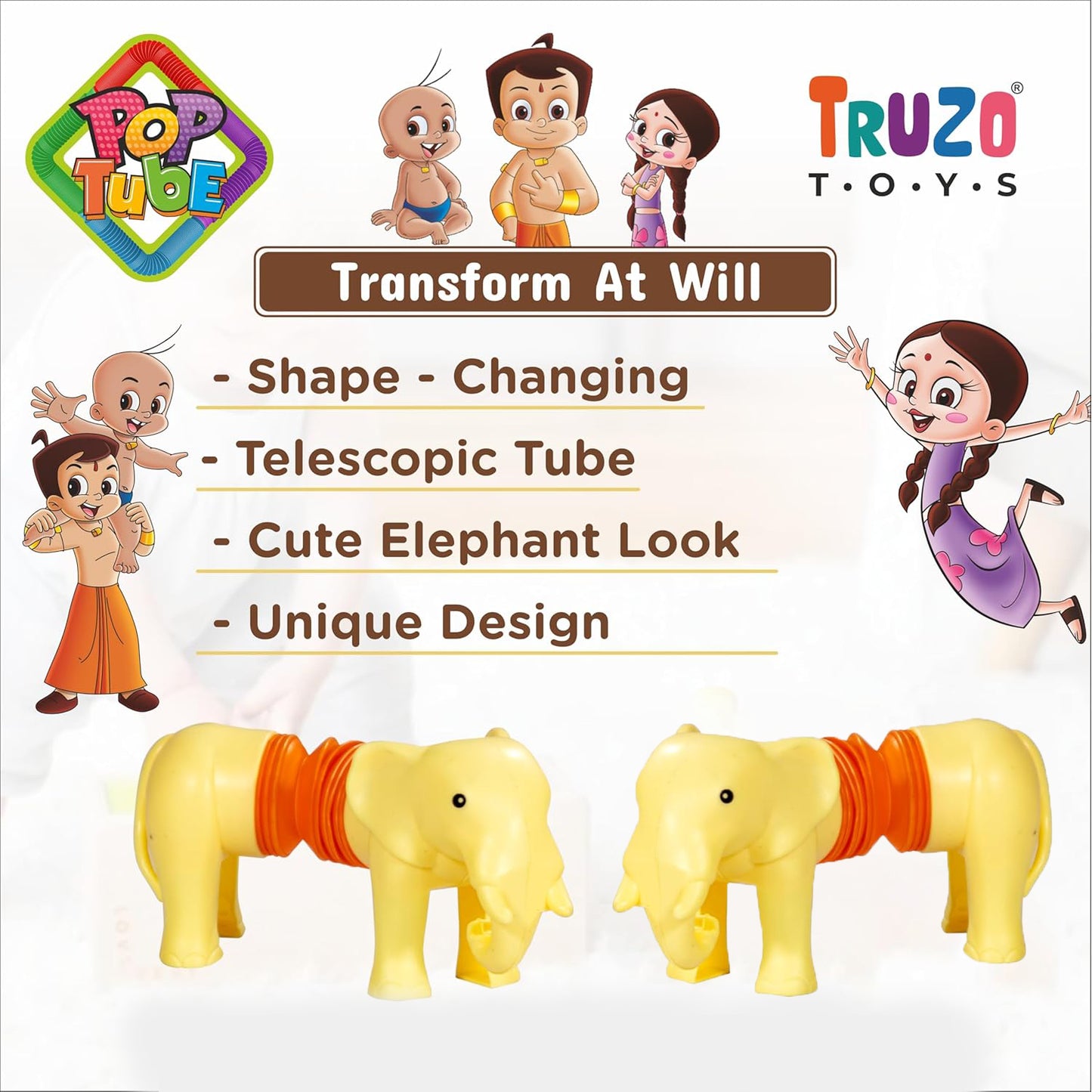 Truzo Toys Pop Tube Elephant – Shape Changing Telescopic Tube Toy for Kids