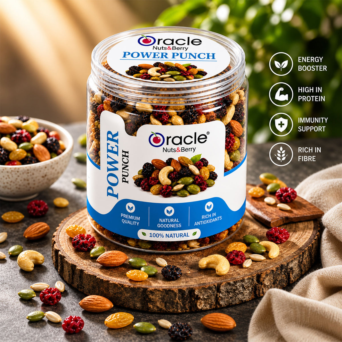 Power Punch Mix Premium Nuts Berries and Dry Fruits Healthy Snack Mix Jar (150g)