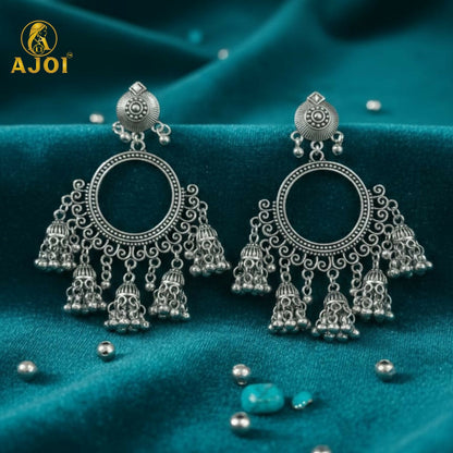 Premium Oxidised Silver Boho Chandbali Jhumka Earrings