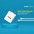 33W PD QC Dual Port USB-A and USB-C Fast Wall Charger with 1m 3A Braided Type C Cable
