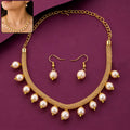 Pearl Style Drop Necklace and Earrings Set with Textured Mesh Chain and Hook Closure