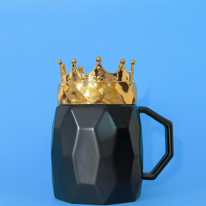 Luxury Black Ceramic Paris Mug with Golden Crown Lid | Gift Coffee Cup