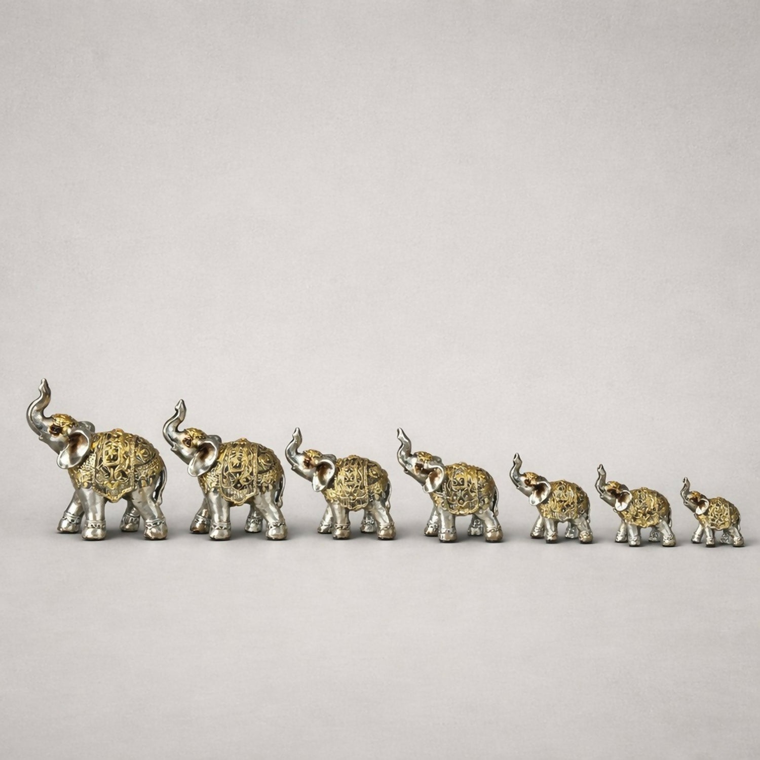 Silver Elephant Showpiece Set with Gold Detailing for Home Décor & Gifts