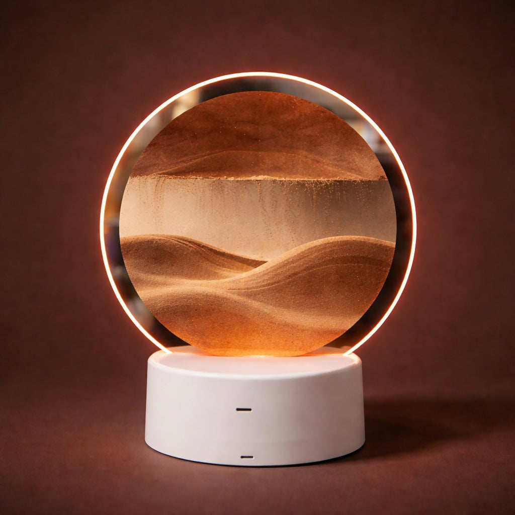 Brown Round Moving Sand Art LED Lamp Decorative Ambient Night Light