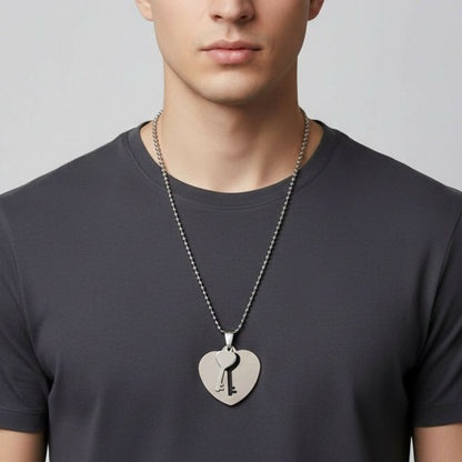 Modern Heart and Key Pendent Necklace