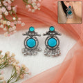 Oxidized Silver Teal Stone Earrings – Traditional Ethnic Jewelry