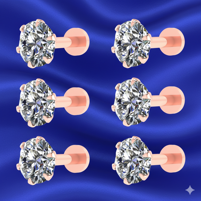 Rose Gold AD Nosepin Stud Flat Back Piercing for women and girls Combo Pack of 6