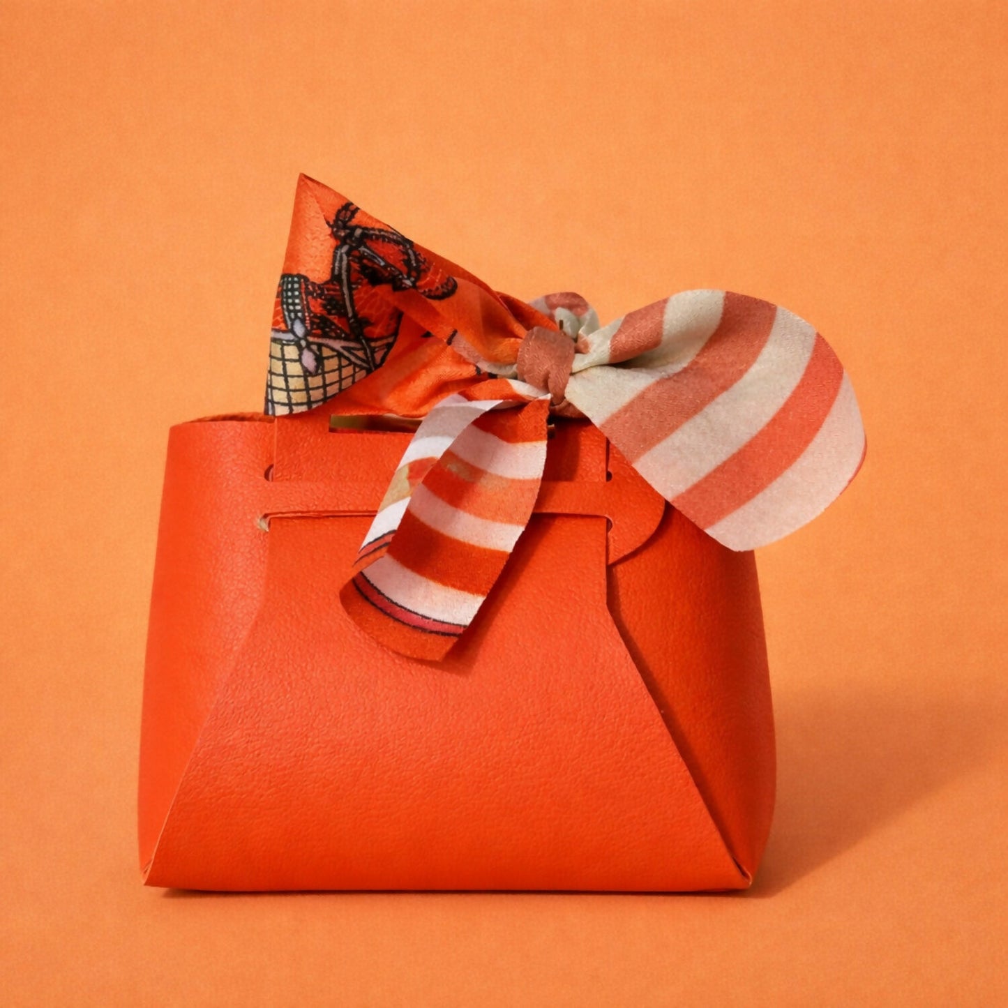 Women’s Structured Mini Handbag with Printed Scarf Handle | Compact Stylish Purse