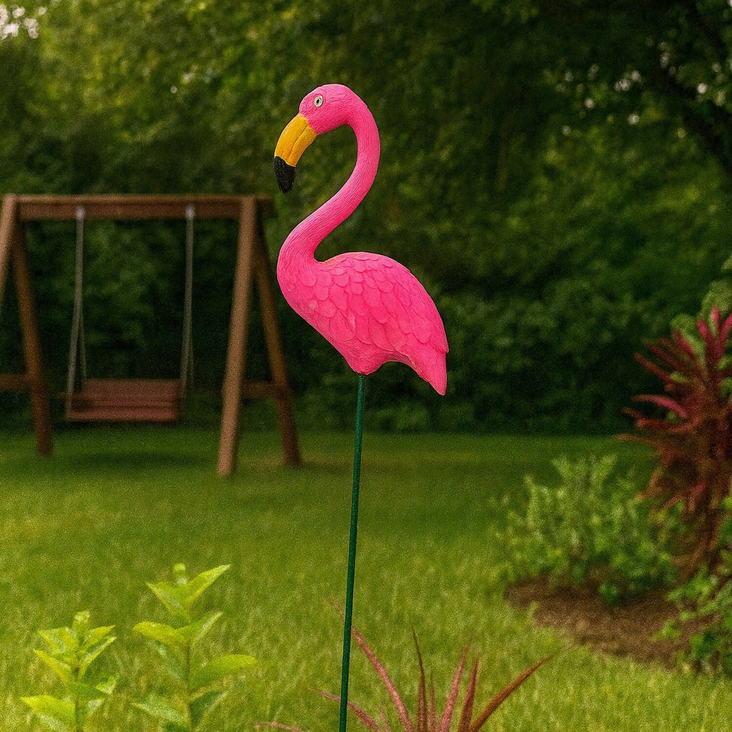 Pink Flamingo Garden Stake for Outdoor Décor – Waterproof Metal Flamingo Yard Ornament with Tall Stick (1 PC)