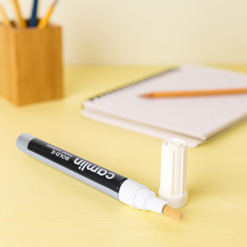 Camlin Bold-E Paint Marker – White Colour, Permanent & Refillable Paint Markers for Multi-Surface Industrial and Creative Use – Pack of 10