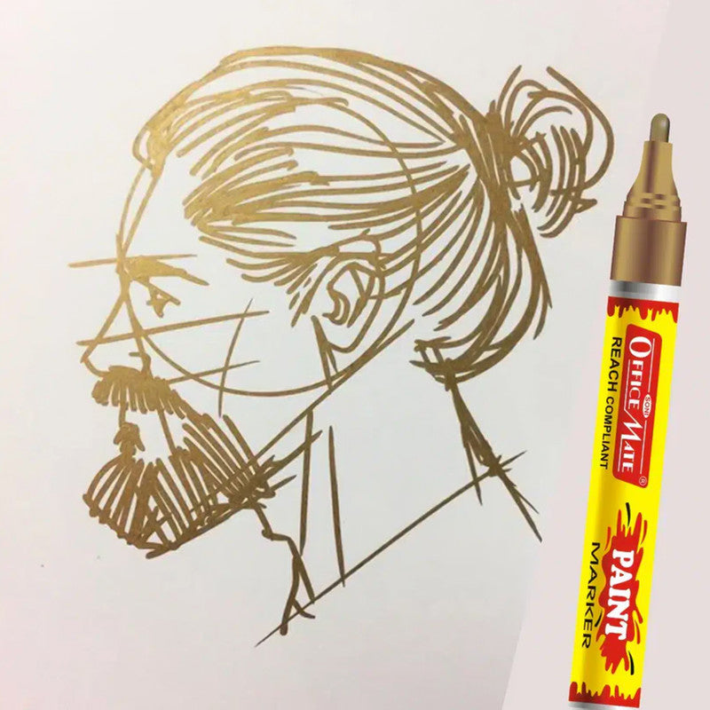 Soni Officamate Permanent Paint Marker Pen Golden – High Gloss Metallic Ink, Quick Dry, REACH Compliant