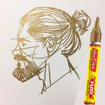 Soni Officamate Permanent Paint Marker Pen Golden – High Gloss Metallic Ink, Quick Dry, REACH Compliant