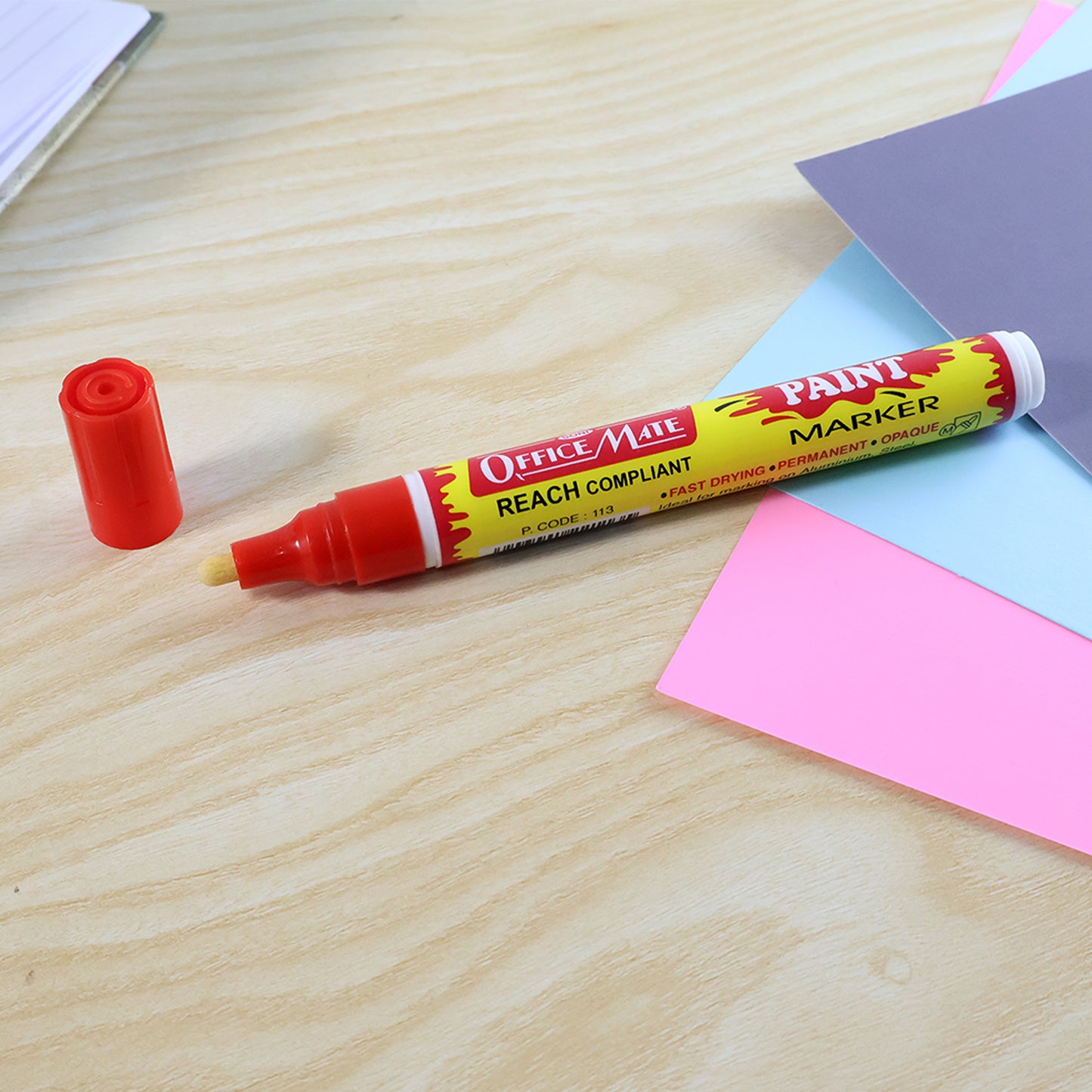 Officemate Permanent Paint Marker Pen Red – Quick Dry, Waterproof & REACH Compliant