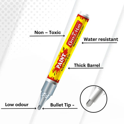 Soni Officamate Permanent Paint Marker Pen Silver – Metallic Finish, Quick Dry, Waterproof & REACH Compliant