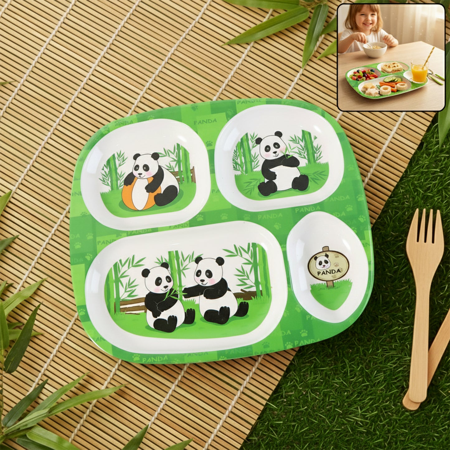 Kids 4-Compartment Melamine Partition Plate (1 Pc / 24×22 Cm)