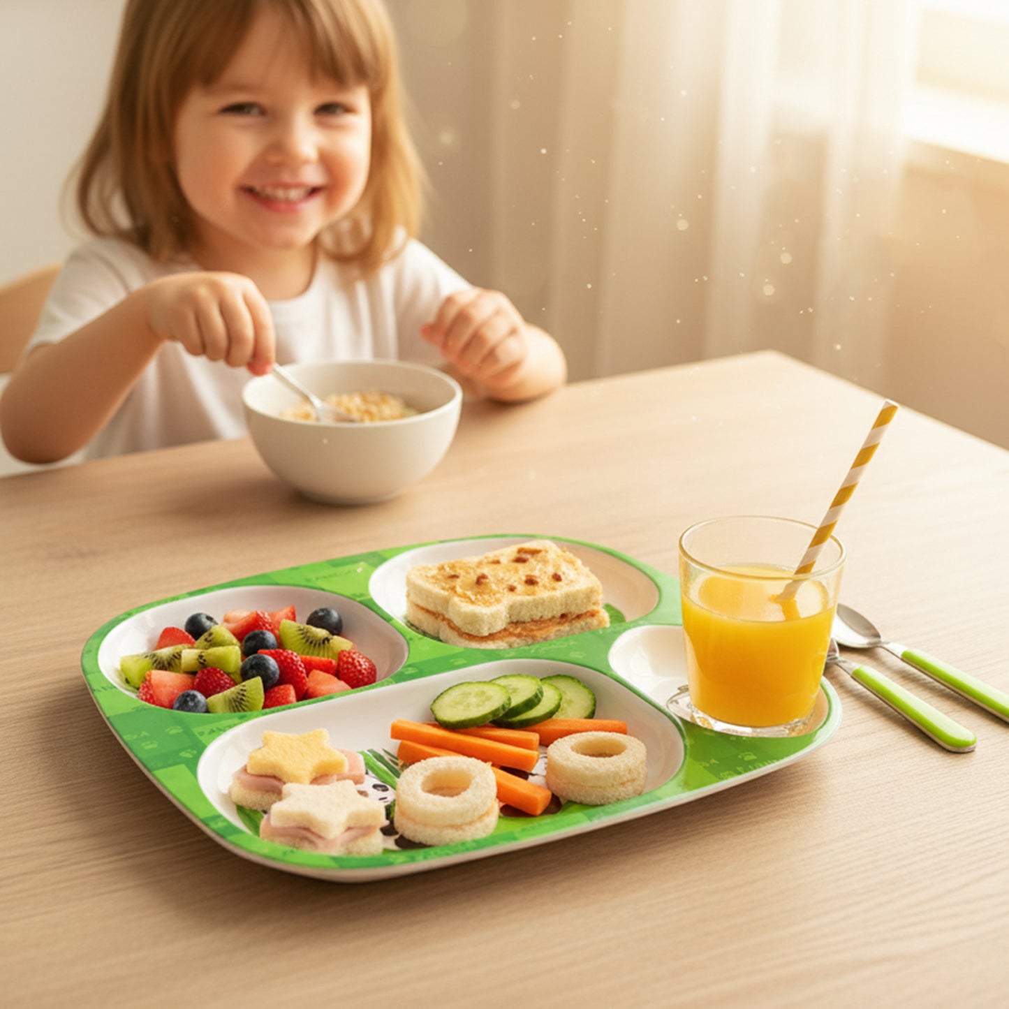 Kids 4-Compartment Melamine Partition Plate (1 Pc / 24×22 Cm)