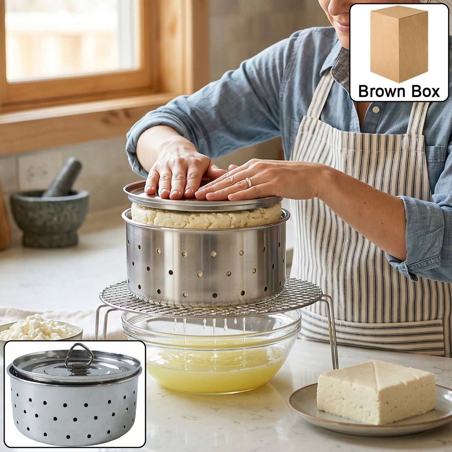 Stainless Steel Paneer Maker Mould with Lid for Cheese and Tofu Press (1 Pc)