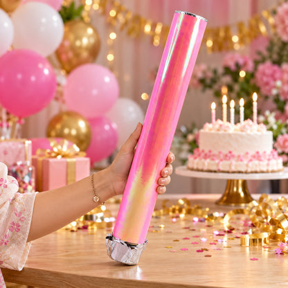 Display of red chamki confetti party popper.