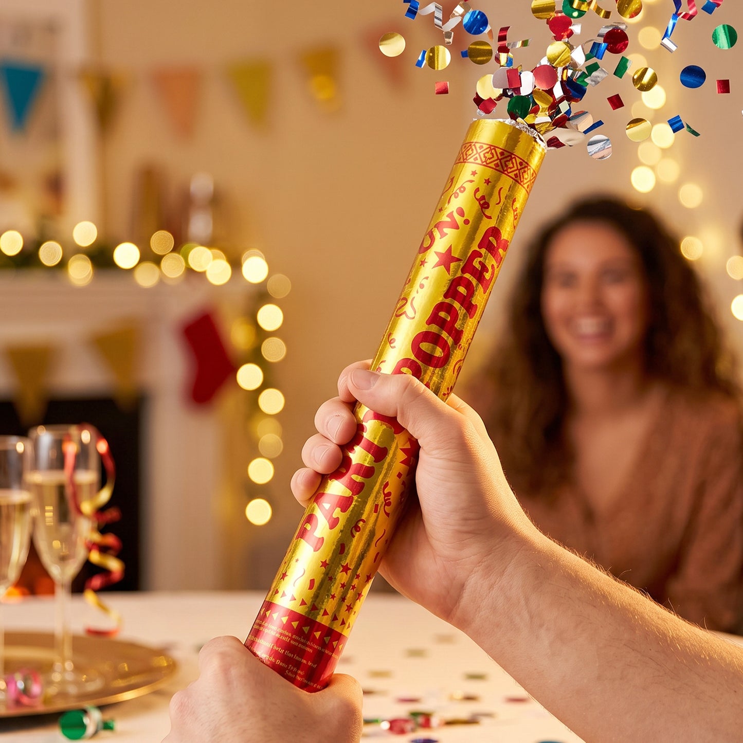 Golden Party Popper Confetti Cannon Shooter for Birthday and Celebration (1 Pc)