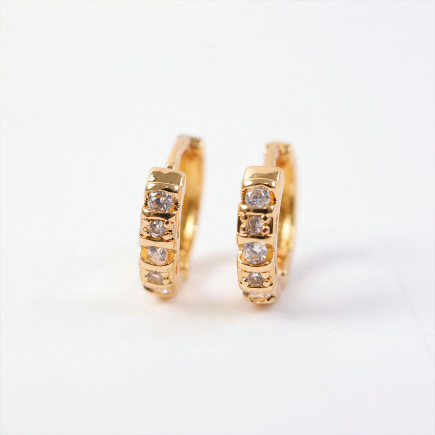 Gold Finish Stone Studded Small Hoop Earrings for Women & Girl - Stylish Daily Party Wear Jewellery