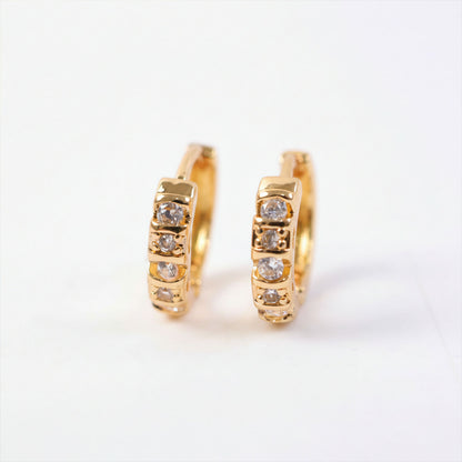 Gold Finish Stone Studded Small Hoop Earrings for Women & Girl - Stylish Daily Party Wear Jewellery