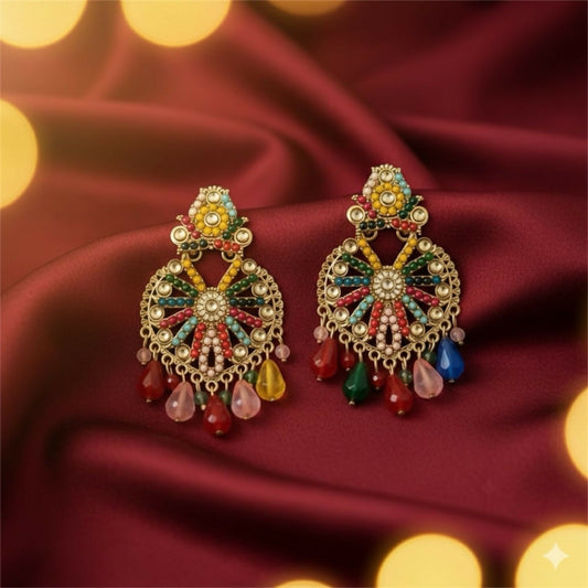 Premium Handcrafted Multicolor Teardrop Hanging Earrings