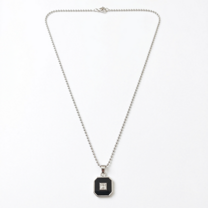Elegant Silver Plated Black Square Pendant Necklace Stylish Chain Jewelry