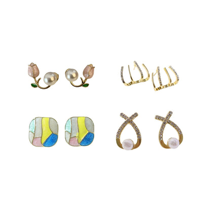 Complete Korean earrings set with diverse styles