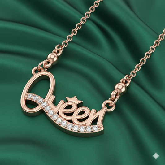 Rose Gold plated Queen Script Pendant Necklace with AD For women and girls