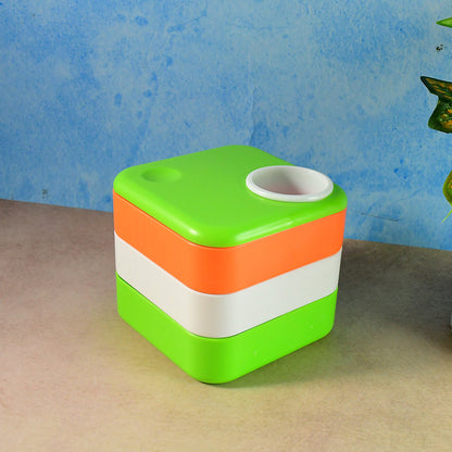 Khyati Tricolour Square Pen Stand with Sliding Drawers – Multi-Functional Desk Organizer
