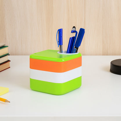 Khyati Tricolour Square Pen Stand with Sliding Drawers – Multi-Functional Desk Organizer